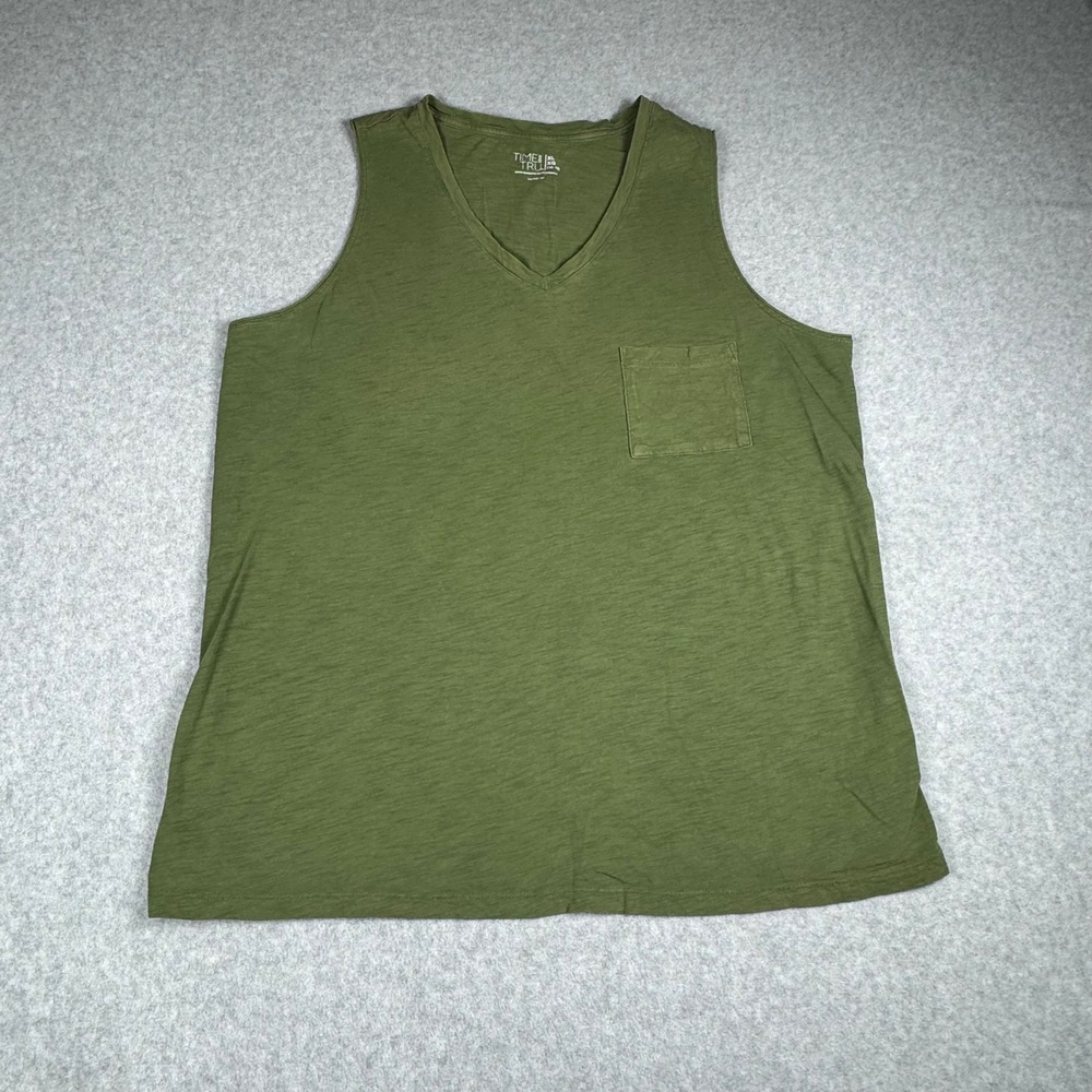 Time and Tru Womens XL Olive Green Slub Knit V-Neck Pocket Tank Top